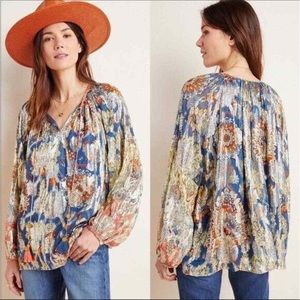 VERB Stephania Boho Blouse Top Small shimmer long sleeve boho Anthropologie